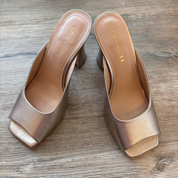 COACH Laurence Metallic Leather Sandals in Platinum Champagne Size 8.5 - Picture 5 of 15